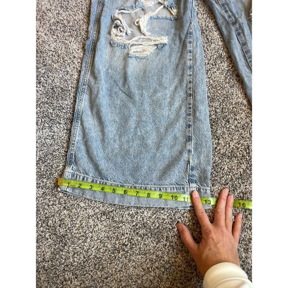 Free People We The Free Slouchy Wide Leg Destroyed Denim Overalls Size Large - Picture 9 of 15